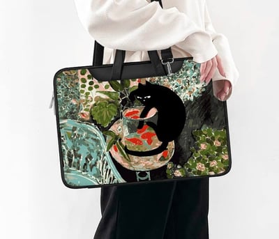 黑貓捉魚 可愛黑貓藝術感多功能旅行電腦包4