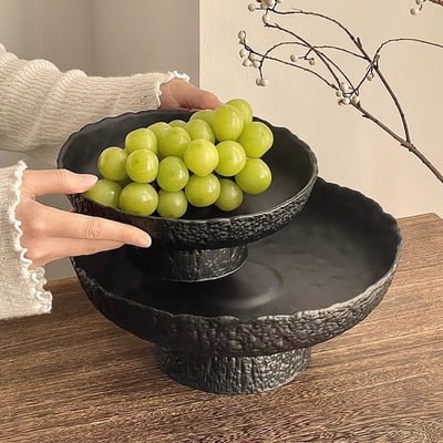 高級感磨砂黑高腳盤 玻璃工藝水果盤三尺寸可選3