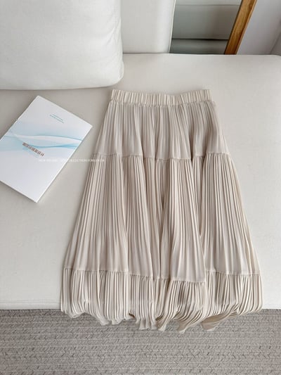 溫柔系必備  高腰顯瘦百搭款重工壓褶雪紡長裙4