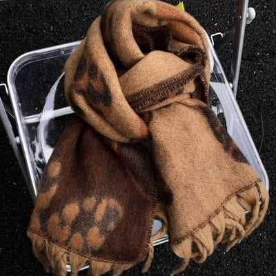 挪威森林．復古老錢風豹紋圍巾 加厚溫暖披肩6