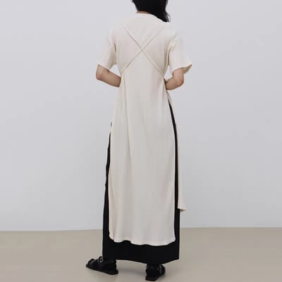 韓系極簡風   綁帶收腰側開叉長洋裝3