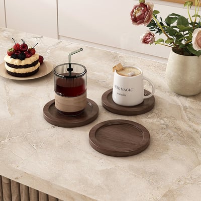 楠竹復古茶杯墊6入附架組4