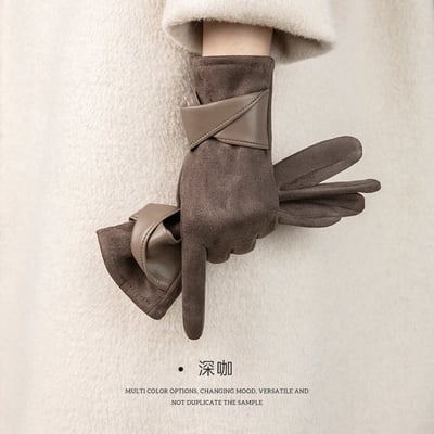 外銷日韓冬季法式蝴蝶結麂皮絨手套 雙層加絨・優雅防寒不顯厚10
