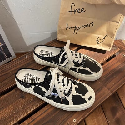 小眾半拖帆布鞋 豹紋 奶牛紋  懶人必備懶人鞋 一腳蹬鞋2