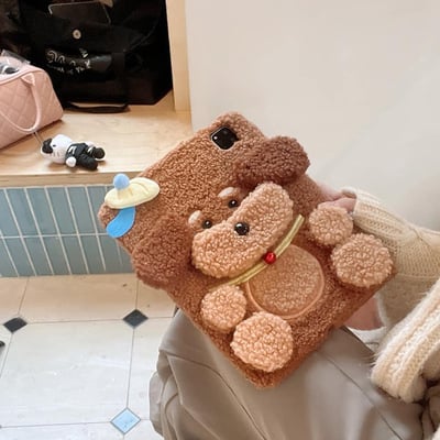 毛茸泰迪狗 泰迪狗狗棕色系可愛iPad平板保護套5