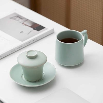父親節送爸爸高質感茶杯 汝窯陶瓷馬克杯禮盒   辦公泡茶專用3