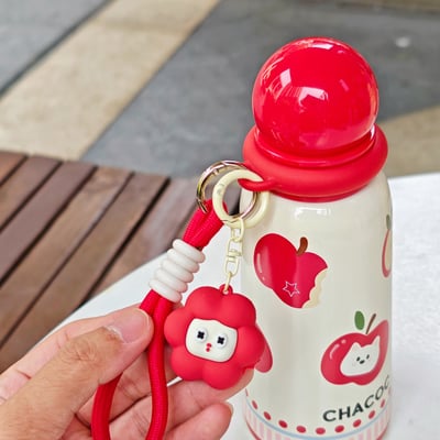 圓球球萌系保溫杯 400ml可愛色系不鏽鋼保溫杯 附掛件便攜水杯9