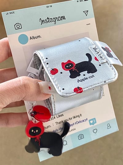 可愛黑貓皮質耳機保護套1