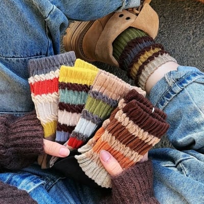 韓系復古配色堆堆襪中筒襪 5雙組1