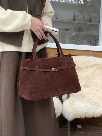 秋冬新款柔霧磨砂手提包 法式絨感復古大包3