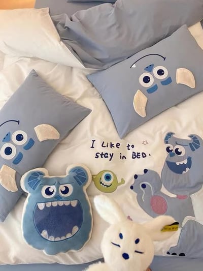 毛怪全棉優質刺繡床包  雙人現貨4