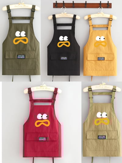 逗趣表情短款防潑水大容量口袋圍裙1