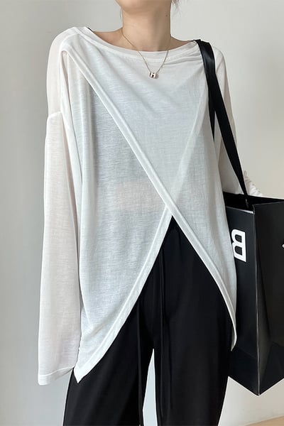 冰絲舒適設計感交叉下擺正反兩穿輕薄上衣3