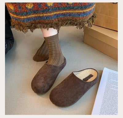 冬季質感新寵 暖暖毛裡款  厚底勃肯半拖鞋4