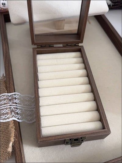 黑胡桃木紋飾品收納盒 復古質感戒指耳釘專用盒7