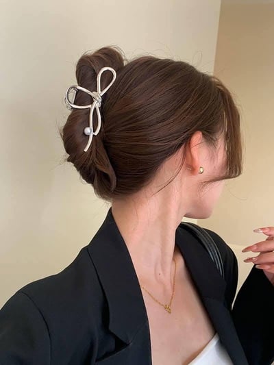 氣質高級感珍珠蝴蝶結髮夾6