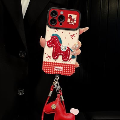 馬上有好運 格子小馬掛繩蘋果手機殼3