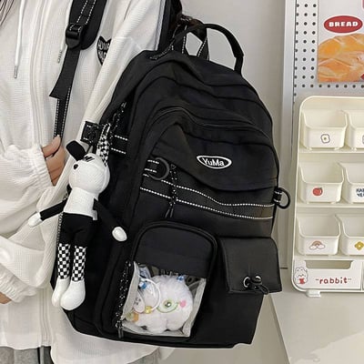 新款大容量雙肩包 初高中＆小學高年級適用 附可愛玩偶掛飾四色可選7