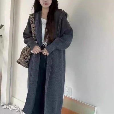 日系高級感連帽長版針織開衫 秋冬慵懶寬鬆顯瘦外套7