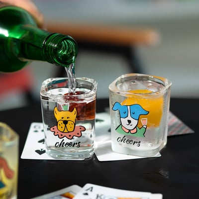 開燒酒派對 狗狗插畫玻璃燒酒清酒杯組禮盒4