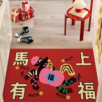 可愛小馬喜氣紅色入戶地墊2