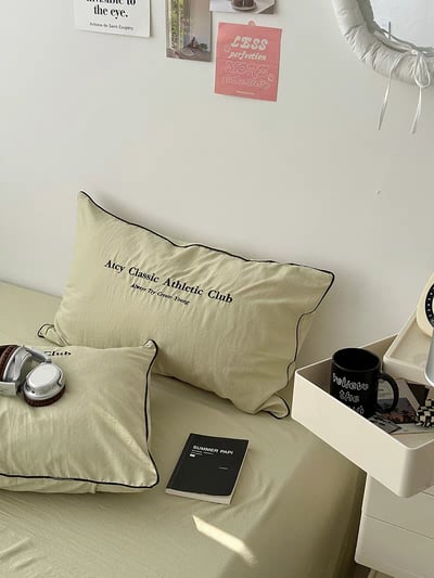 水洗ins風簡約刺繡純色枕套組4