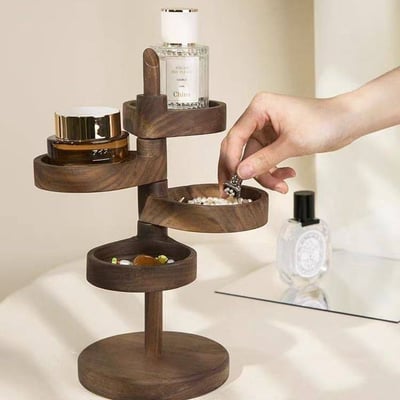 桌面質感升級神器 實木旋轉收納架四層可轉設計2