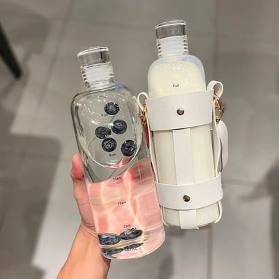 今日喝水打卡神器 時尚皮革背帶玻璃瓶  免運商品1