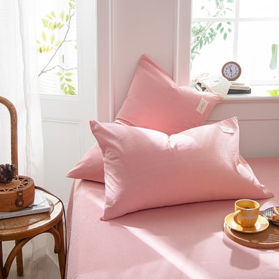 舒適全棉色織 純色水洗綿枕套一對組2