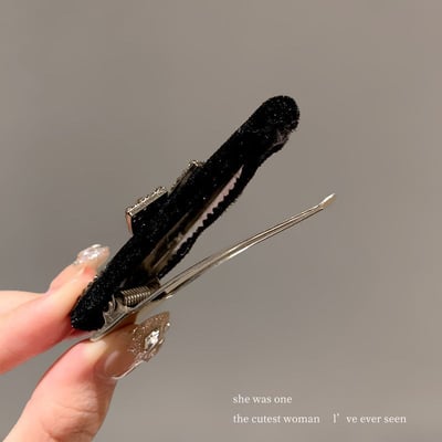 韓系輕奢絲絨髮夾組 買一套送一套 黑金高級感水鑽蝴蝶結髮飾套組5