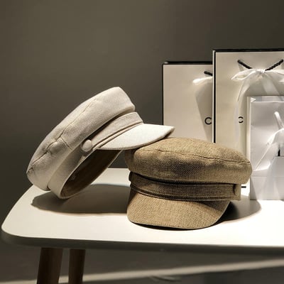 春秋棉麻平頂百搭海軍帽貝雷帽  現貨免運2