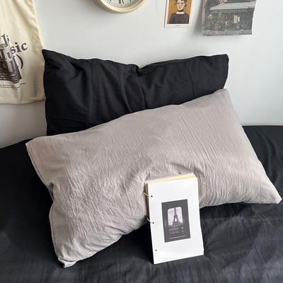 Ins風水洗棉 雙色AB版純色枕頭套一對裝9