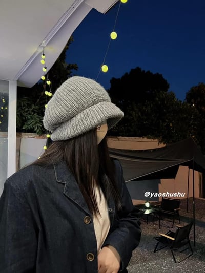 純色大頭圍水母毛線堆堆帽3