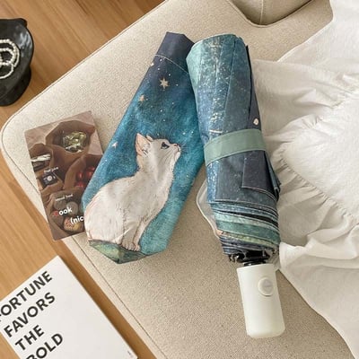 星空貓咪折疊晴雨兩用自動傘3