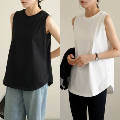 四季都可穿棉質中長版無袖背心2件組7