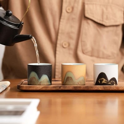 富春山居 禪黑手繪遠山茶杯功夫茶具三組5