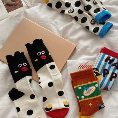 日版快樂企鵝情侶襪中筒襪5雙組3