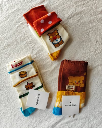 黃油小熊波點滾邊邊綿襪組3入8