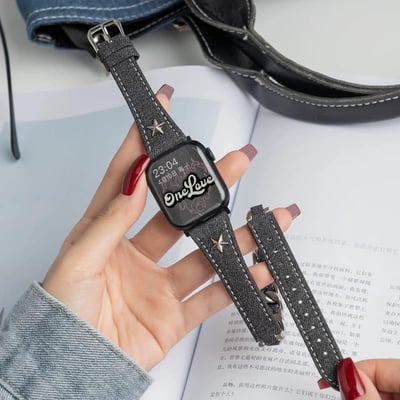 Y2K牛仔風雙圈設計時髦Apple watch錶帶9