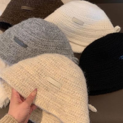 冬日質感系 日系蝴蝶結毛線水桶帽2