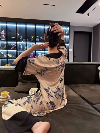 新中式雅緻水墨睡衣 黑邊襯色長袖家居套裝2