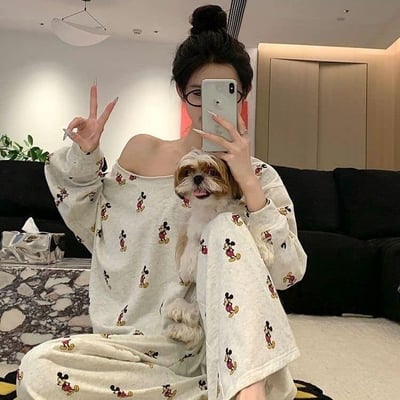 韓版露肩家居睡衣套裝3