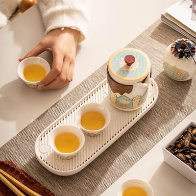 古茗系列 陶瓷一壺四杯茶葉罐旅行茶具組2