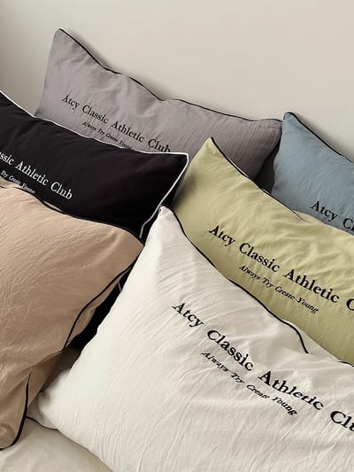 水洗ins風簡約刺繡純色枕套組9