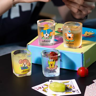 開燒酒派對 狗狗插畫玻璃燒酒清酒杯組禮盒2