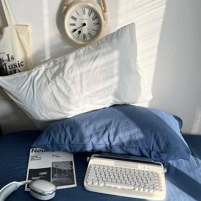 Ins風水洗棉 雙色AB版純色枕頭套一對裝7