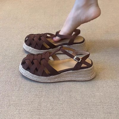 2026夏季新款法式編織包頭涼鞋  厚底增高羅馬鞋4