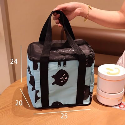 日系卡通貓貓大容量保溫冷藏袋 戶外野餐手提便當包5