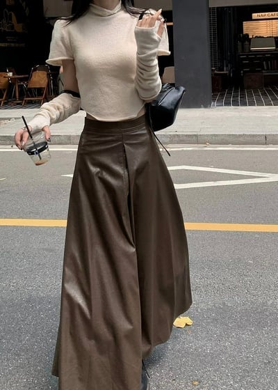 秋季高級感PU皮半身長裙皮裙7