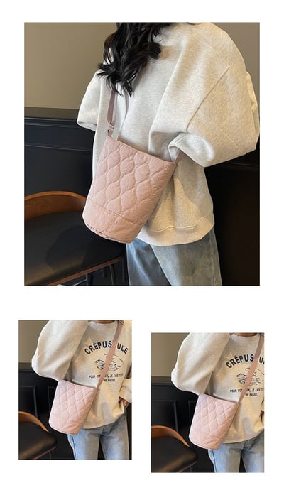 秋冬新款菱格棉感水桶包 小眾溫柔斜背單肩包8